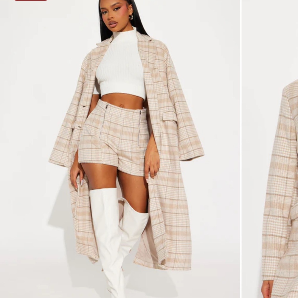 Plaid Short Set with Trench Coat